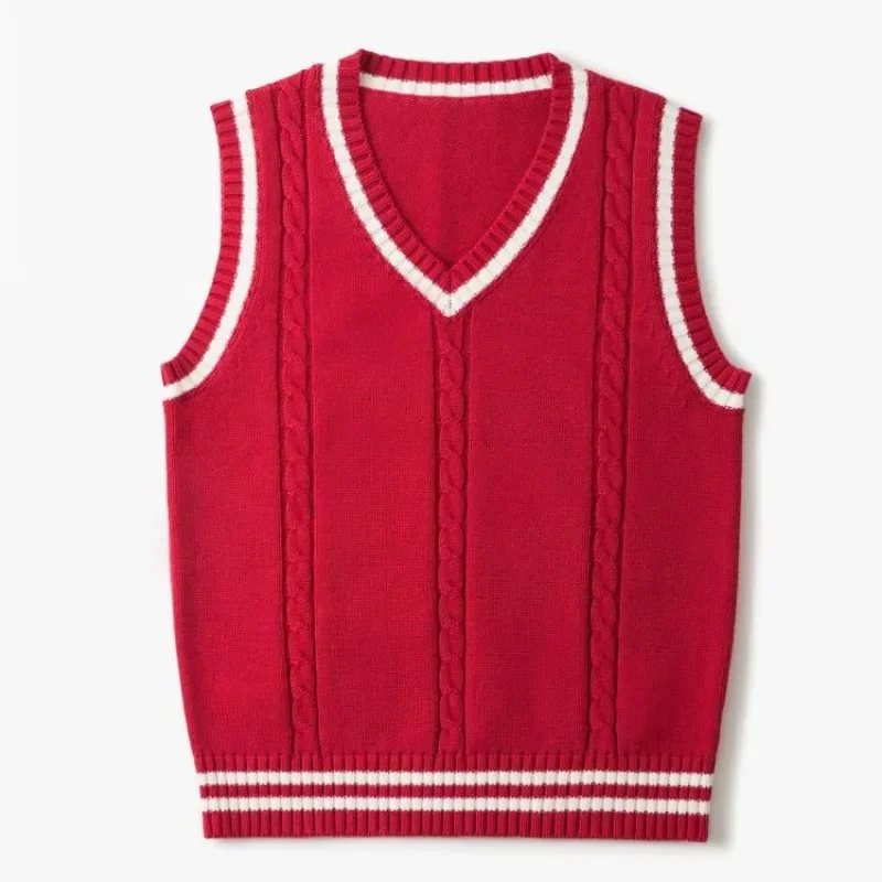 Chandails tricotés blancs rayés pour hommes, bleu, sans manches, vêtements pour hommes, col en V, gilet rouge, pulls, Sweat-shirt en coton pour cigarettes