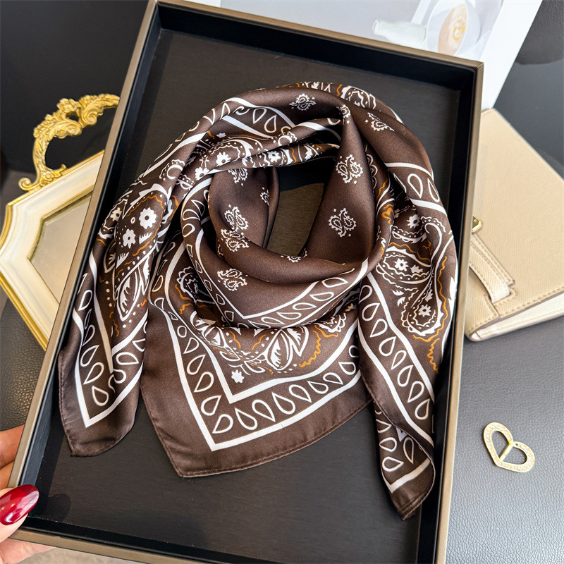 Foulard carré classique en soie bleue pour femme, imprimé cachemire, bandeau en satin, ruban pour sac à main, hijab, foulard de cou, bandeau pour la tête