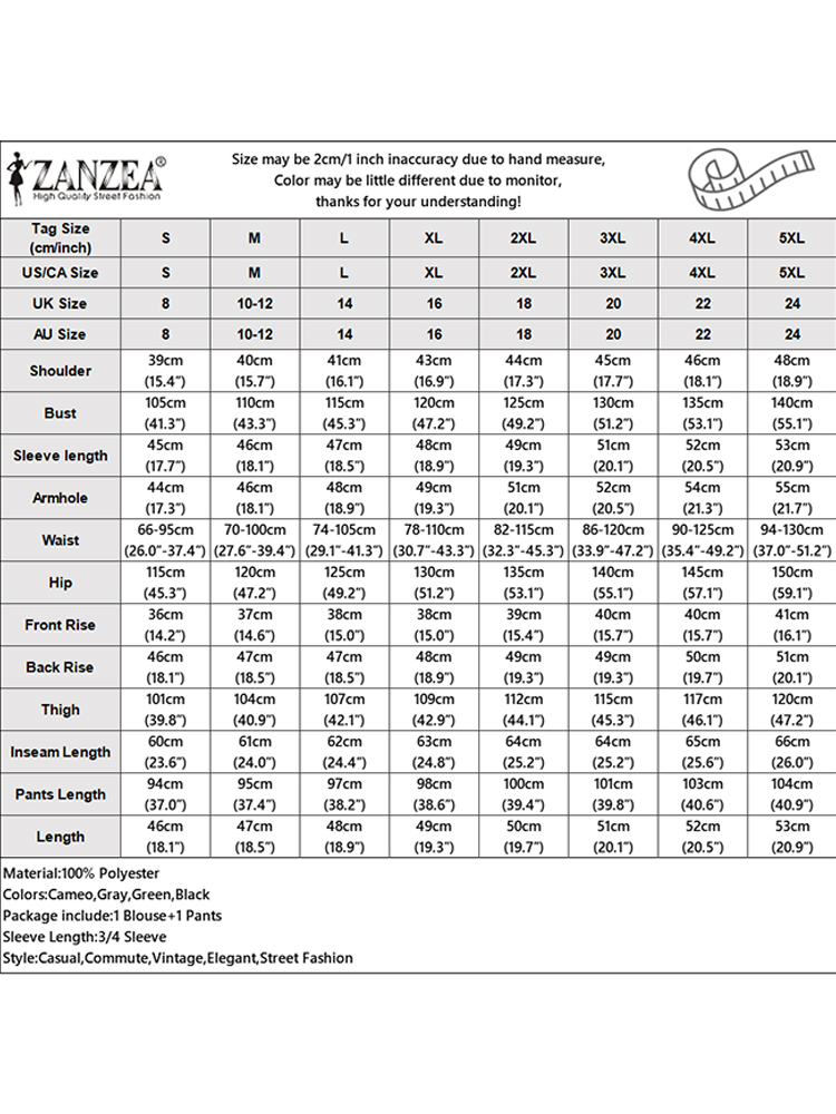 ZANZEA femmes casual 2 pièces pantalon ensembles ample 3/4 manches hauts pantalons à jambes larges 2 pièces tenues couleur unie mode trajet survêtements