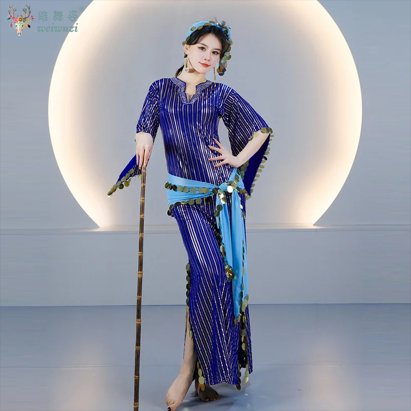 Costume de Danse Orientale Scintillant : Robe, Foulard et Foulard de Hanche (4 pièces) – Tenue de Scène Saidi Balady Shabby