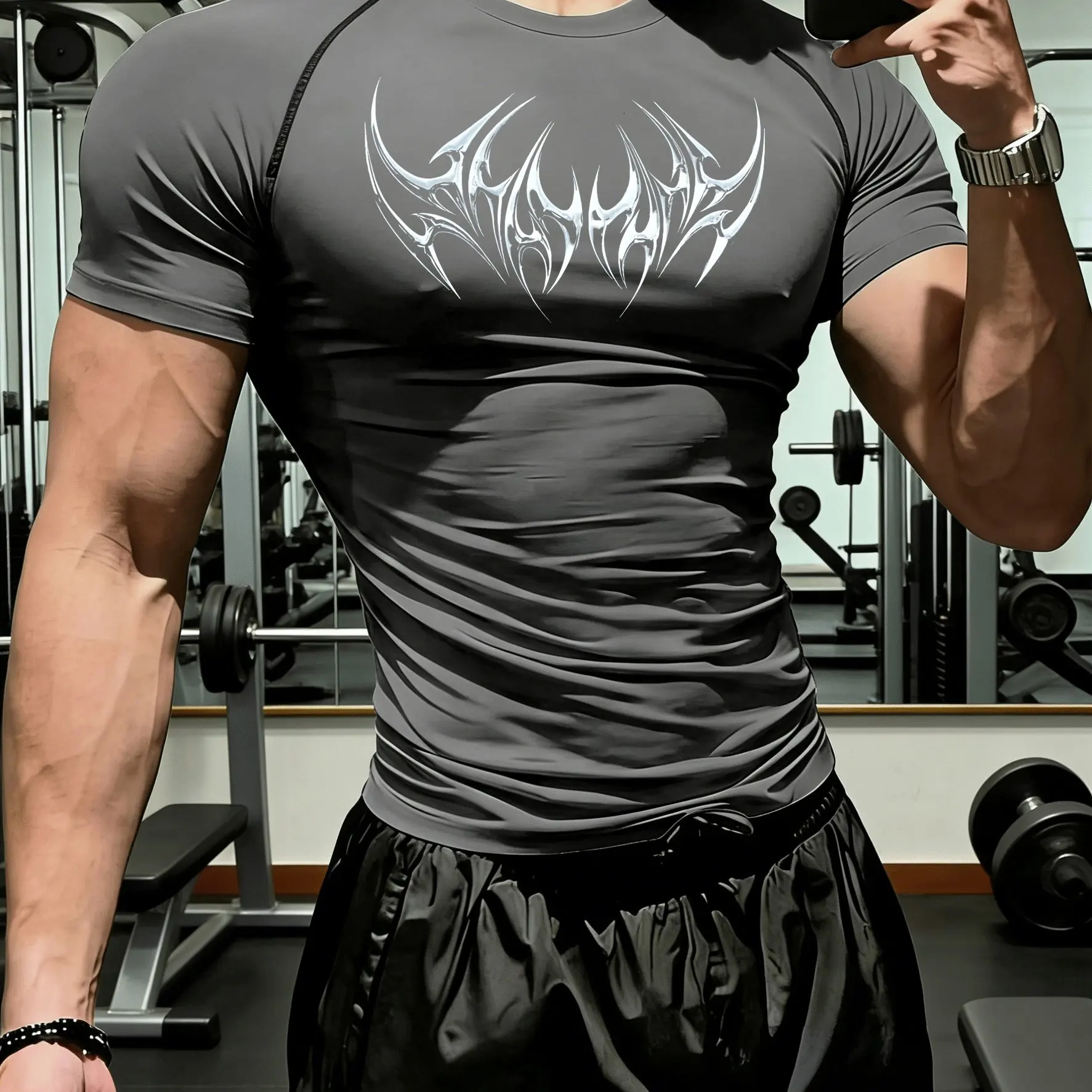 Nouveaux vêtements de fitness pour hommes et femmes, impression de motifs tendance, haute élasticité, tissu respirant et ajusté.