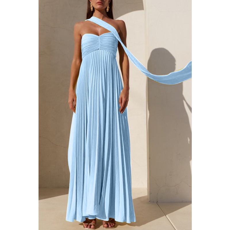 Robe longue plissée sans bretelles pour femmes, élégante, Sexy, sans manches, dos nu, Design printemps été, nouvelle collection, Robe de soirée pour dames
