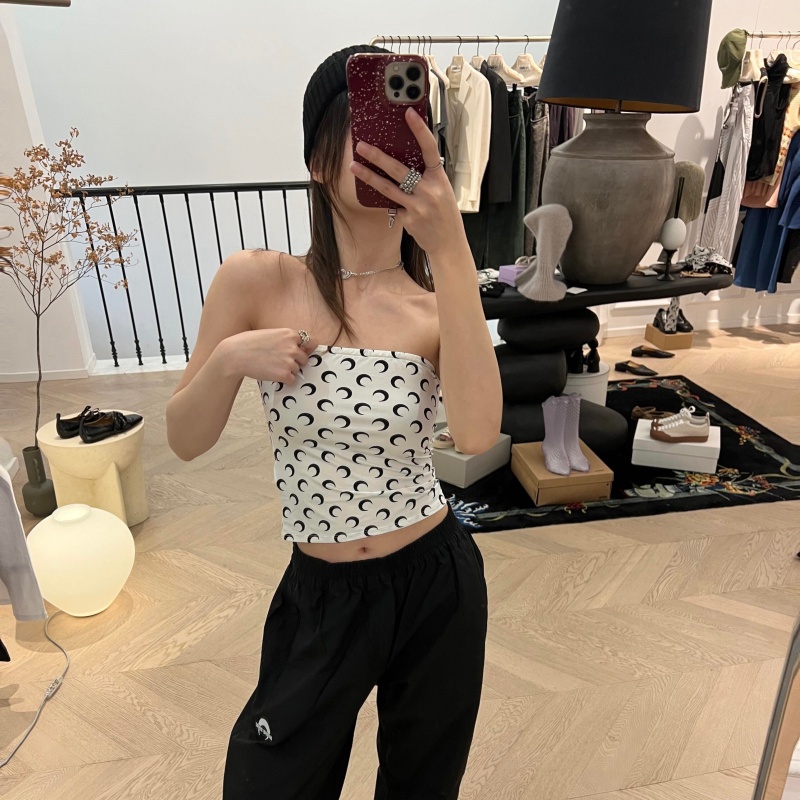 Débardeur court sexy imprimé lune tendance pour femme, style coréen Y2K streetwear décontracté, sans bretelles, coupe ajustée, élastique, camisole d'été