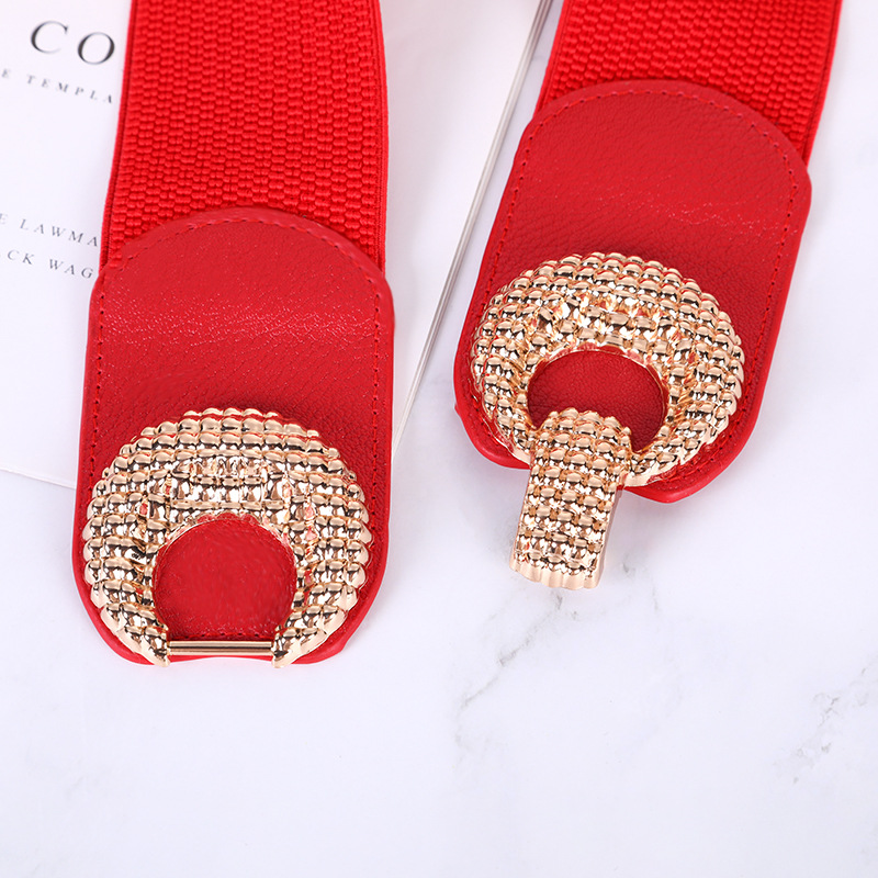 Nouvelle ceinture large élastique décorée pour femmes, avec boucle, pour robe ou pull