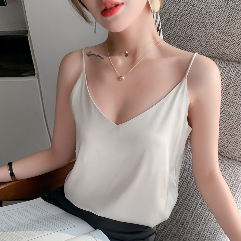 Chemisier en soie pour femmes, col en v, Design d'été, tendance, gilet à Base blanche, haut de Style français, coupe ample, couleur Pure, petit Style de luxe