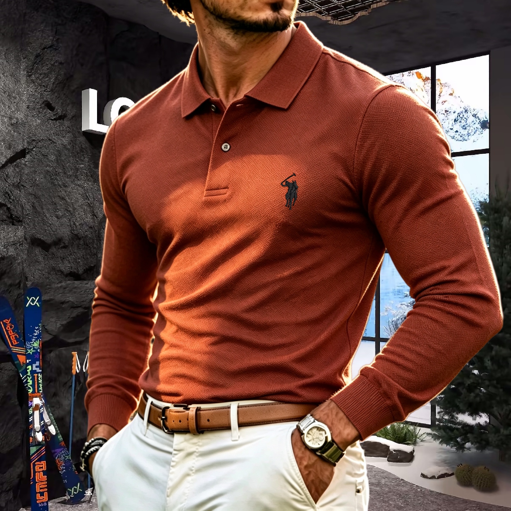 Polo à manches longues pour homme, 100% coton pur, marque haut de gamme, automne-hiver, broderie de luxe, haut de golf tendance, t-shirt décontracté