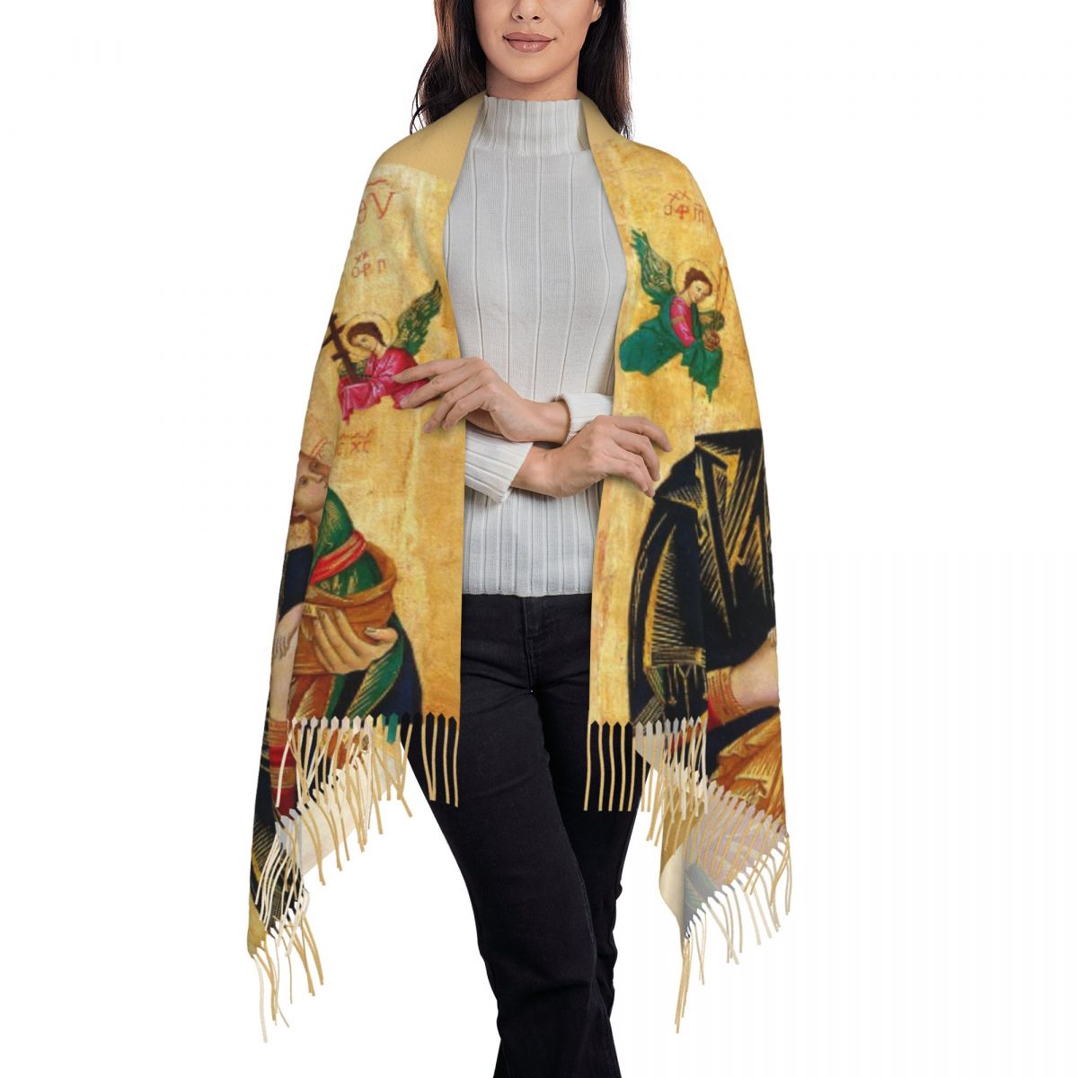 Écharpe à pampilles personnalisée pour femmes, Notre-Dame de l'aide perpétuelle, Châles doux de la Vierge Marie catholique, Wraps pour dames, Écharpes d'hiver et d'automne