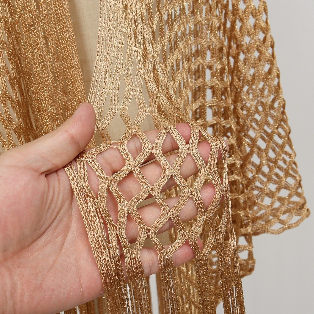 Châle en tulle pour femme, style mode, à franges et patchwork, ajouré et brillant, col en V, idéal pour soirée, bal de promo, comme cape ou écharpe d'été pour fête
