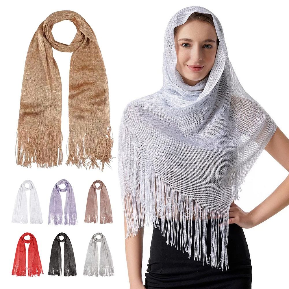 Écharpe en soie fine et brillante à franges en dentelle, style éventail ajouré, cache-cou tendance pour le printemps, l'été et l'automne, Hijab