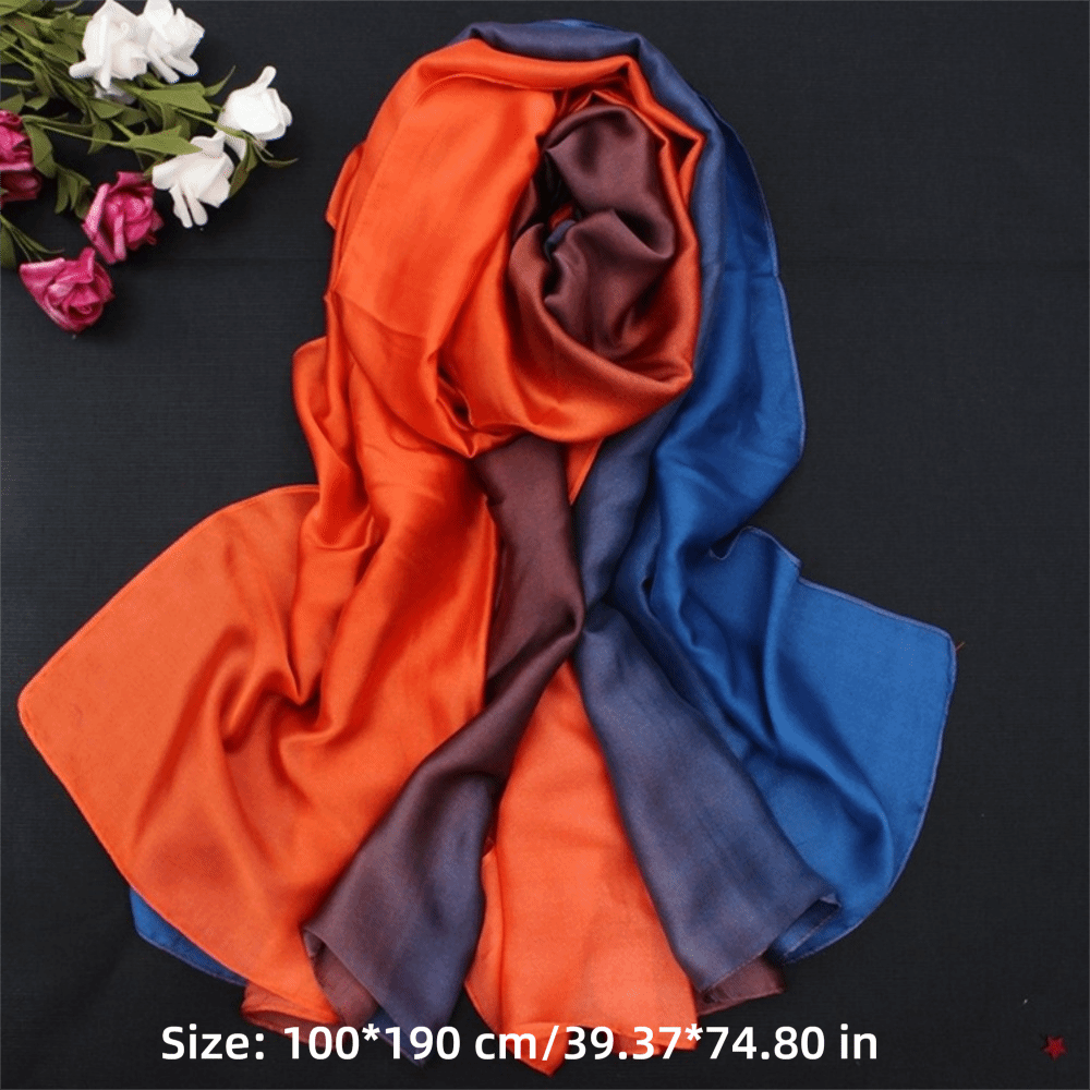 Écharpe en mousseline de soie à dégradé de couleurs rétro, châles et étoles douces de protection solaire, imitation soie, hijab féminin