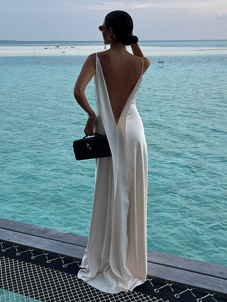 Robe longue sexy pour femme, sans manches, col en V profond, dos nu, moulante aux hanches, élégante, nouvelle collection été, pour la plage et les vacances