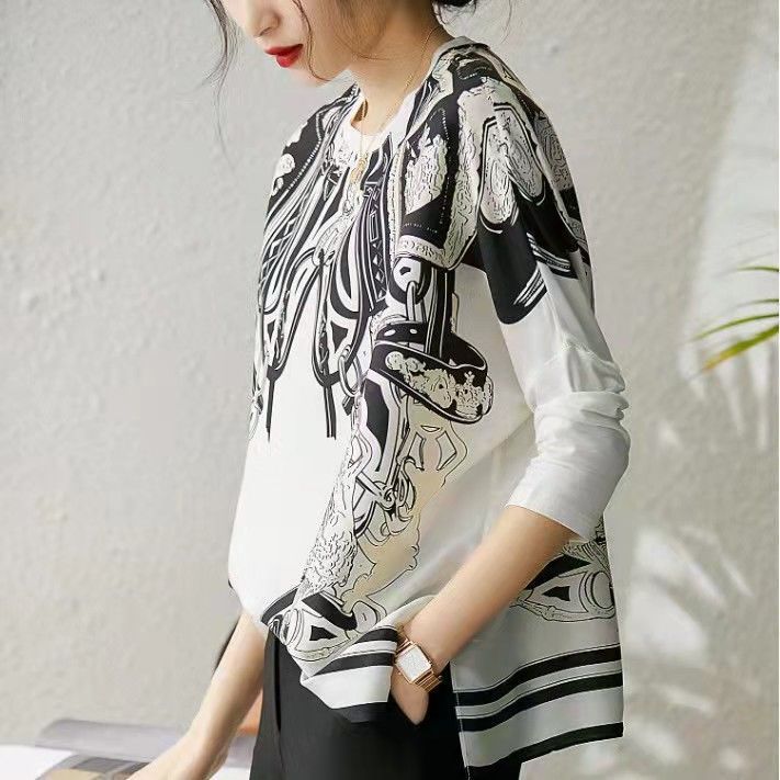 Chemise en mousseline de soie imprimée pour femme, manches chauve-souris, effet drapé, injTop simulé, satin At rétro, marque