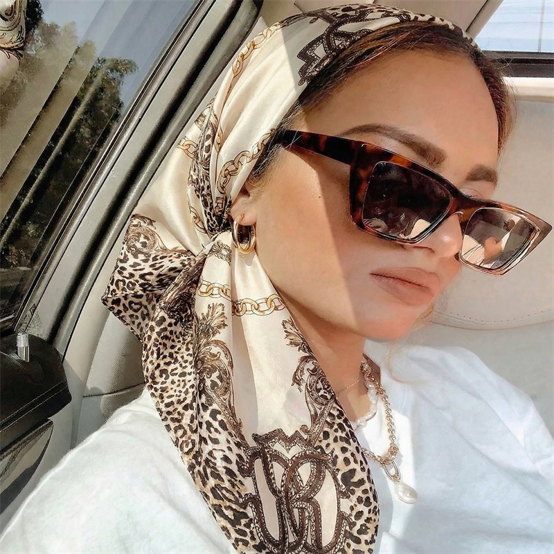 Nouveau Foulard Carré en Satin pour Femme, Hijab Musulman Élégant, Imprimé Soie, Écharpe, Châle, Bandeau, Accessoires pour Cheveux, Bandana