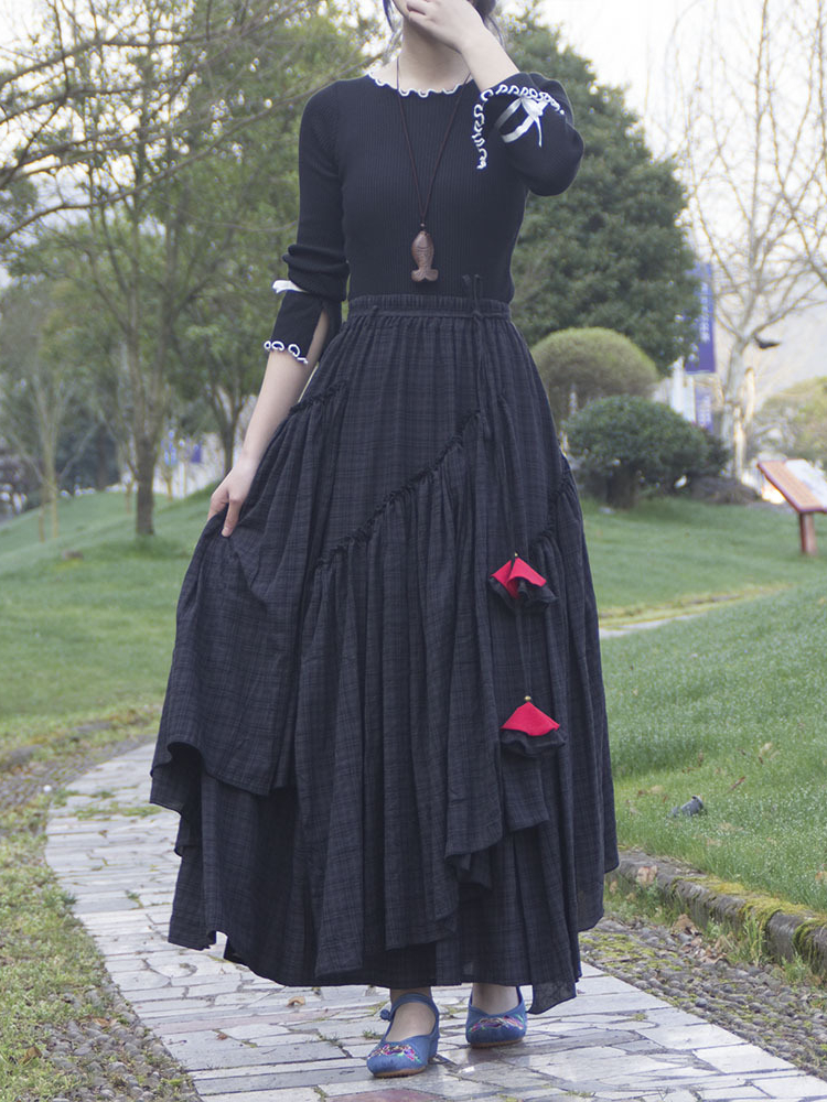 Jupe longue médiévale en coton et lin pour femme, imprimé Dubaï, Turquie, rétro, Eid, à lacets, musulmane, maxi, printemps, été, 2022