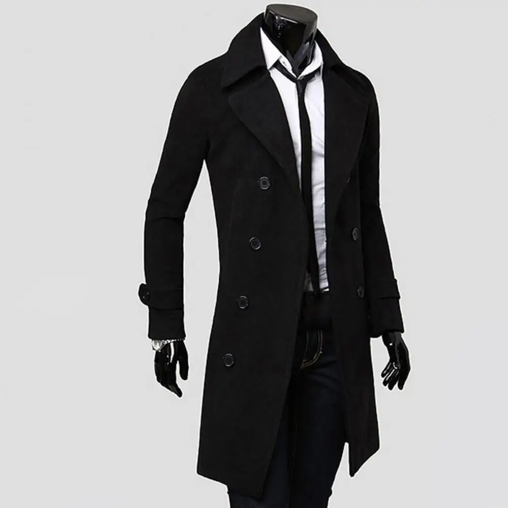 Trench-Coat Simple à Double boutonnage pour hommes, manteau résistant au froid, veste de couleur Pure
