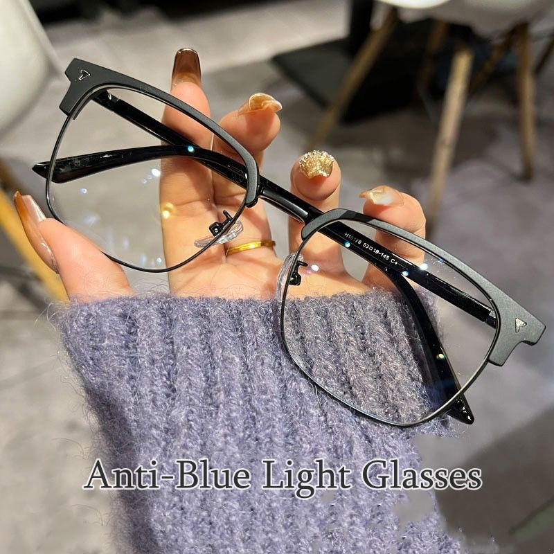 Lunettes bloquant la lumière bleue pour hommes et femmes, rétro, demi-monture, optique, Vintage, carrées, Anti-rayonnement