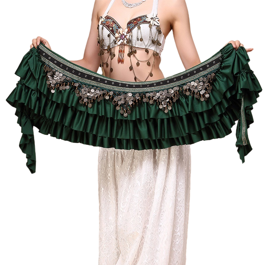 Écharpe de hanche de danse du ventre pour femme avec pièce de monnaie en cuivre, satin vintage tribal ATS, ceinture ronde, costume arabe de luxe extra long, photographie