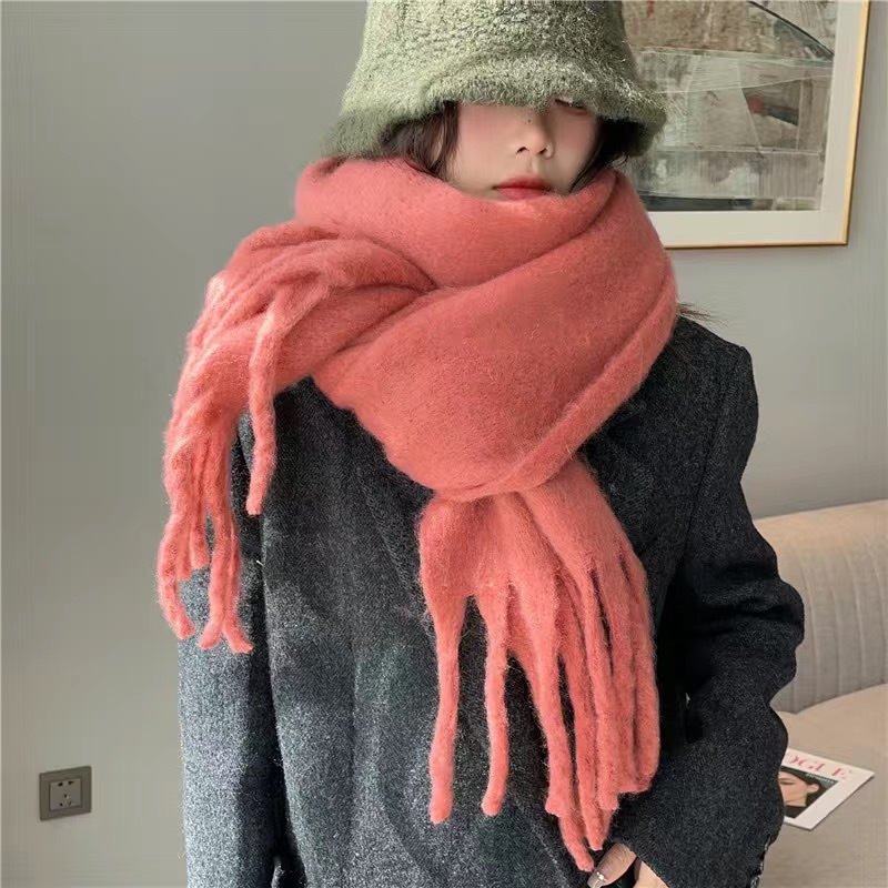 Écharpe Mohair pour Femme, Châle Rond en Viscose, Longue, Épaisse et Chaude, Tresse Grossière, Nouvelle Collection Hiver