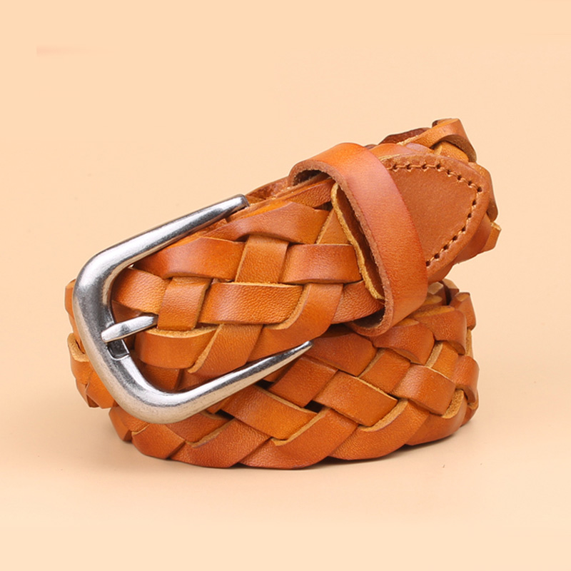Ceinture de tissage en cuir véritable pour femmes, de haute qualité, respirante, pleine fleur, de styliste, tendance, pour jeans