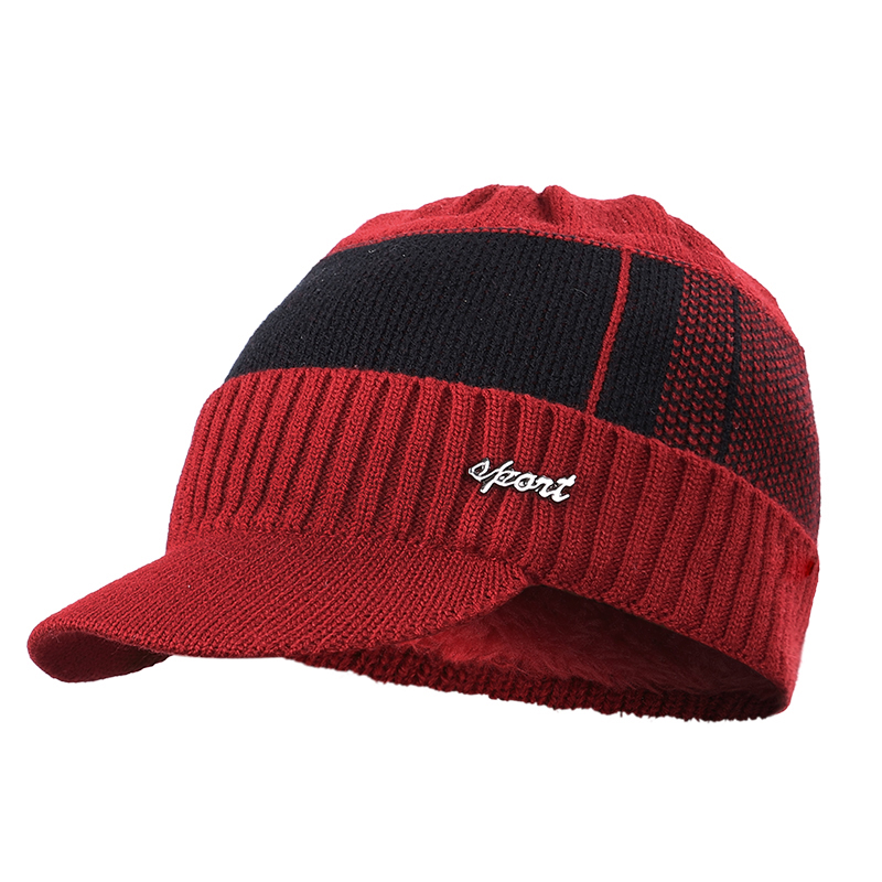 Nouvelle casquette d'hiver en coton avec visière, bonnet tricoté épais, casquette d'hiver pour homme, bonnets d'extérieur, bonnet tricoté avec motif graphique pour homme