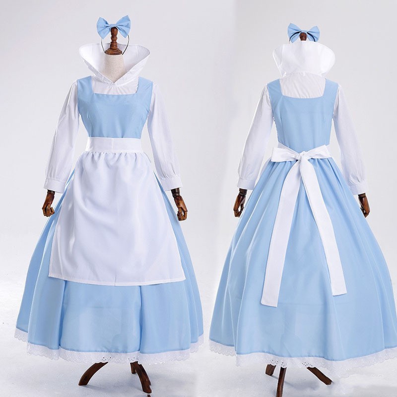 Costume de la Belle Princesse, robe bleue, costume de la Belle et la Bête, tenue de demoiselle d'honneur, déguisement de fête d'Halloween, vêtements de cosplay