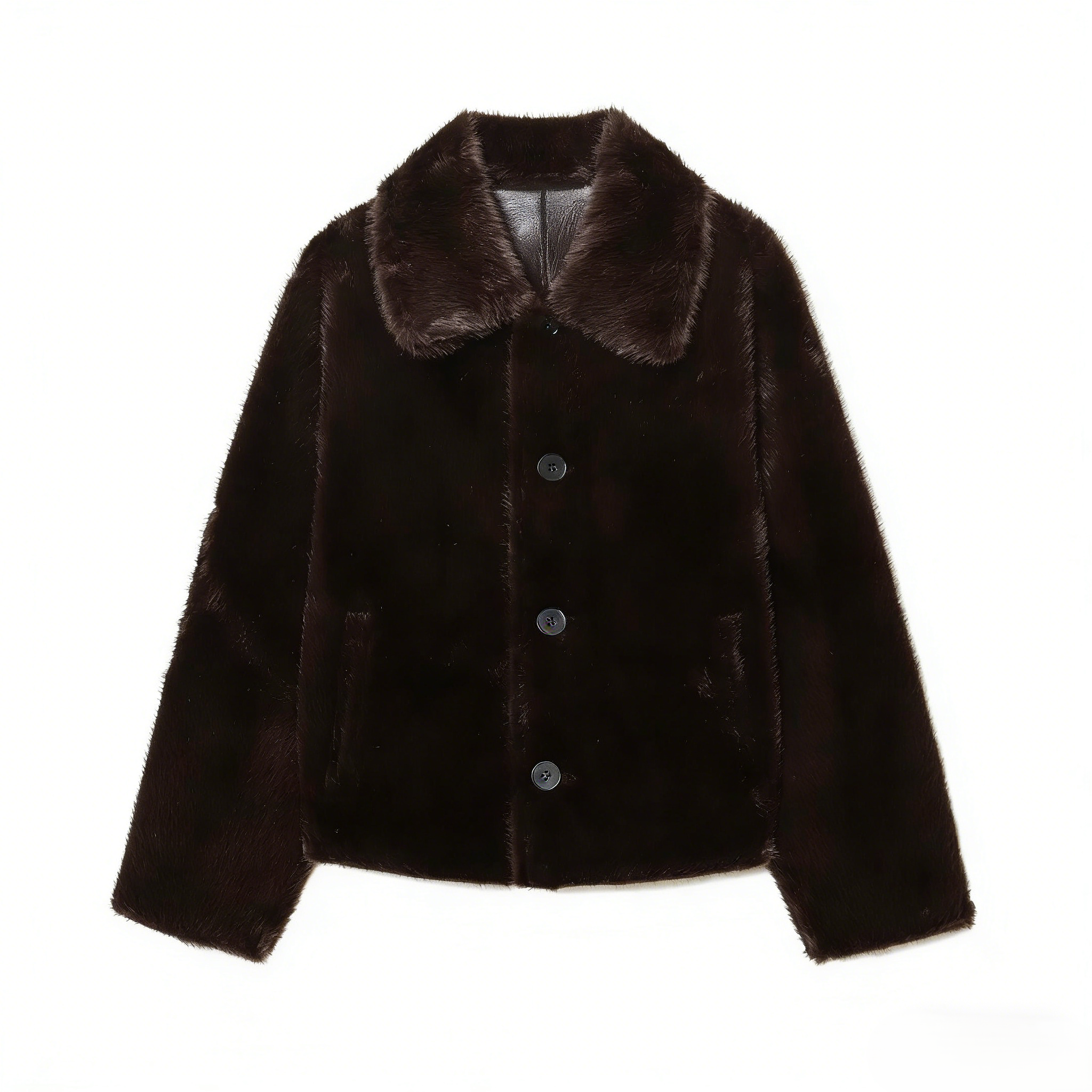 Veste femme 2025 automne/hiver nouveautés marron foncé à manches longues en simili cuir veste réversible élégante et Unique