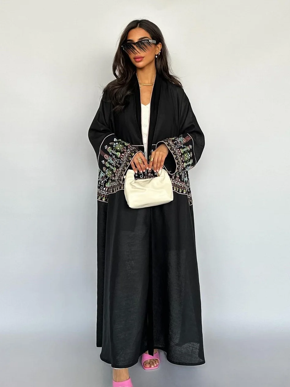 Robe de soirée longue pour femmes musulmanes, abaya Jalabiya, broderie, ramadan, Maroc, Dubaï, caftan arabe, Islam, cardigan modeste, robe éducative, 2024
