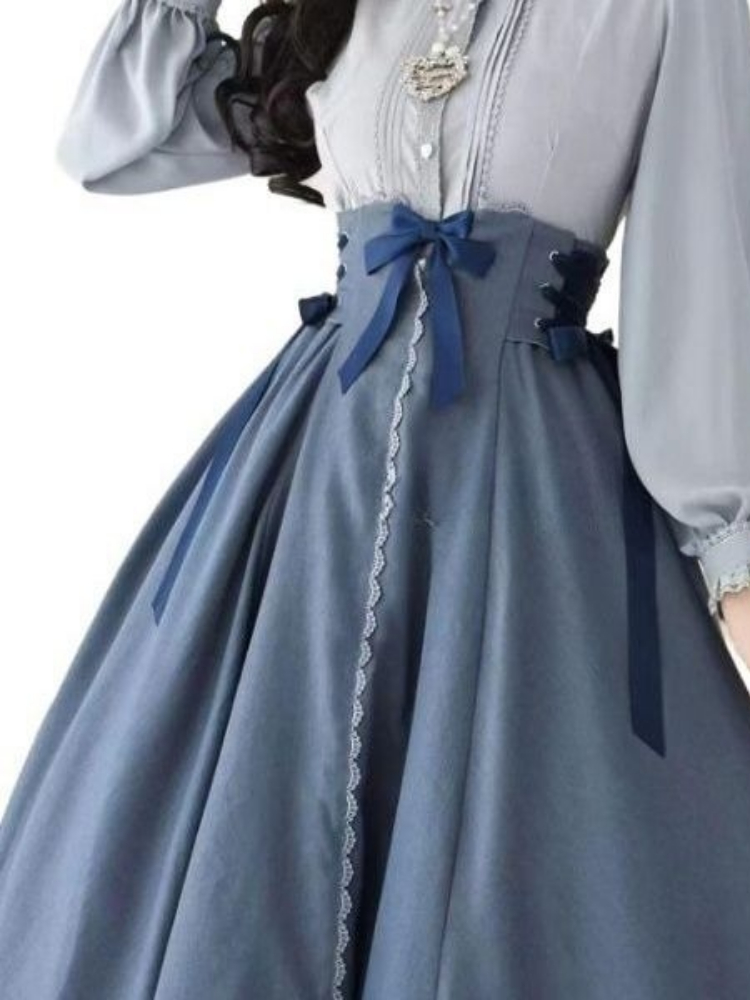 Vintage dentelle Patchwork femmes nœud jupe taille haute fée pansement Y2k esthétique a-ligne jupes longues Harajuku Grunge a-ligne Faldas