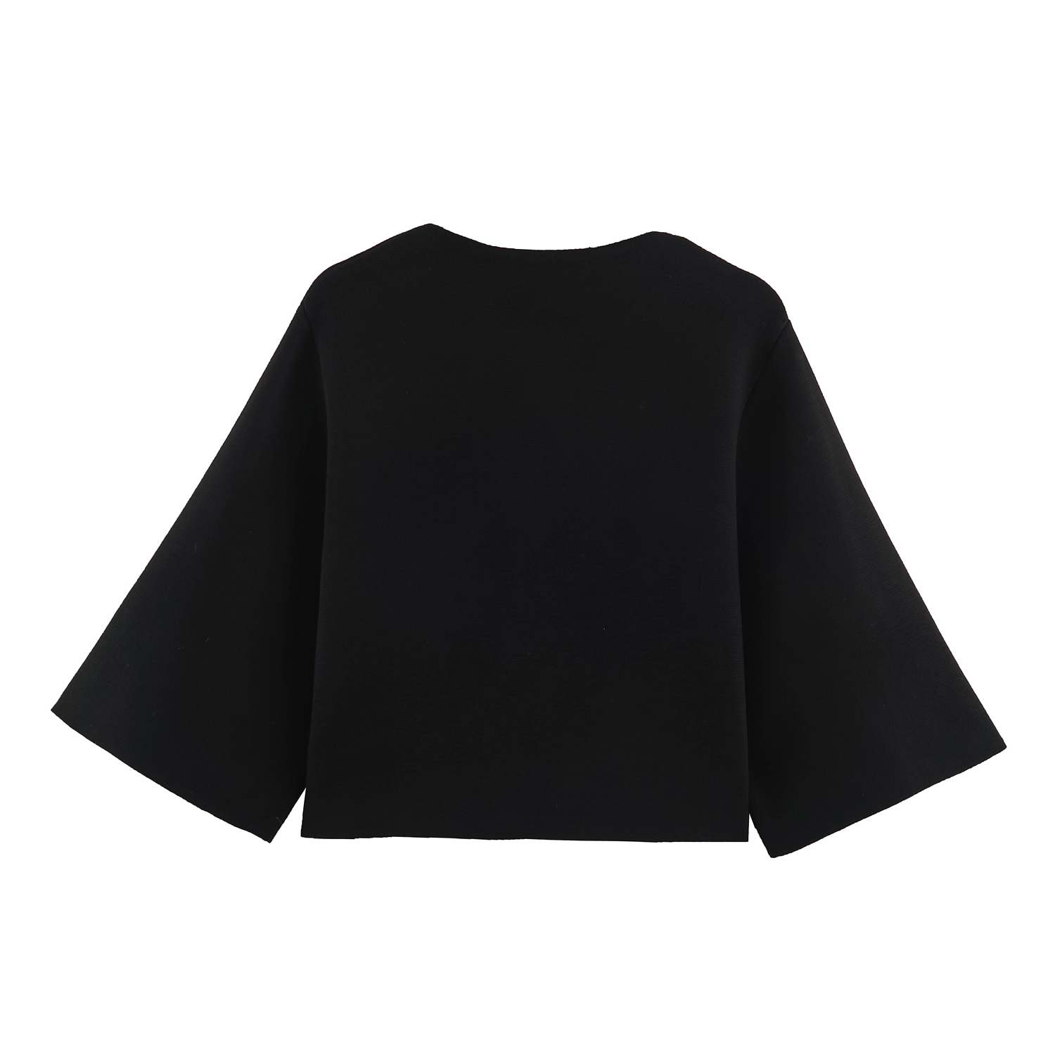 BSAY Veste courte en tricot élégante pour femmes, col rond, manches évasées, boutons décoratifs dorés, cardigan court en tricot, veste d'extérieur