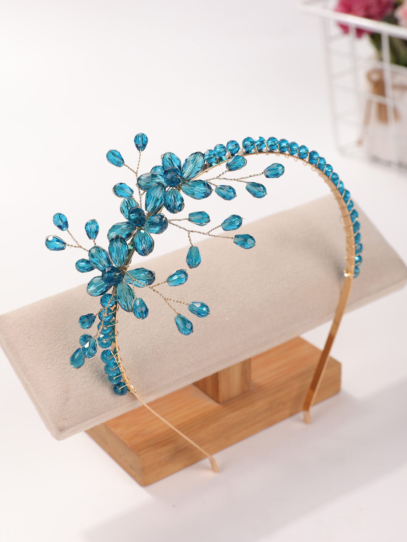 Serre-tête de luxe minimaliste en cristal floral - Accessoire de coiffure élégant haut de gamme pour tenue de soirée