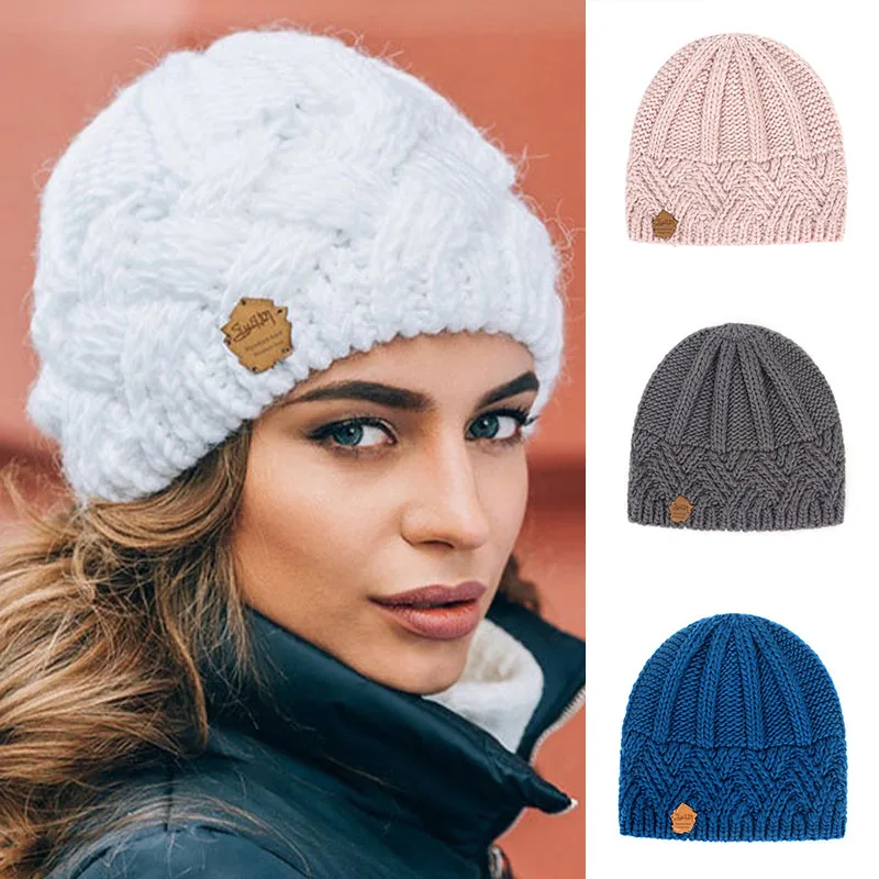Nouveau chapeau d'hiver pour femmes bonnet tricoté épais Skullies chapeau automne extérieur chaud Streetwear casquettes rouge noir rose femme