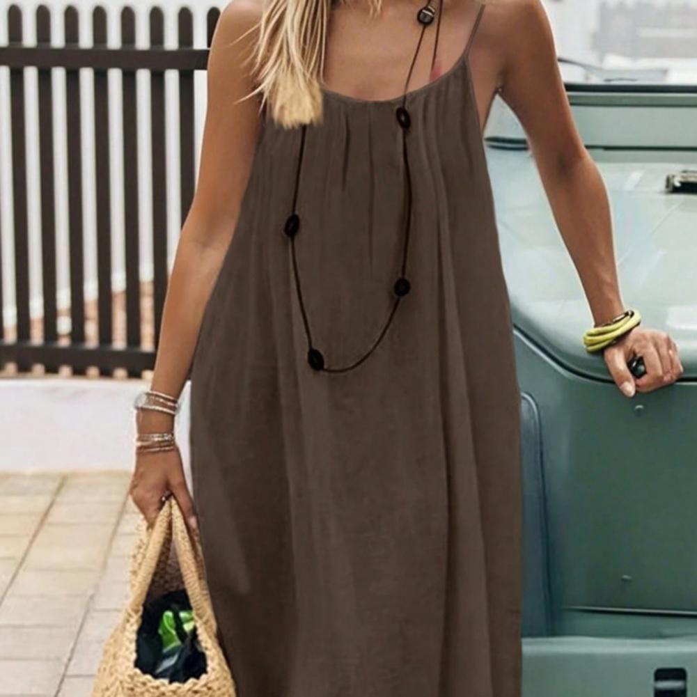 Robe longue ample dos nu pour femme, couleur unie, élégante et polyvalente, style balançoire, pour la plage, été 2026