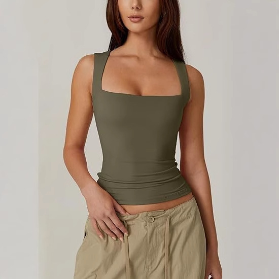 Nouveau gilet femme serré col carré 9 couleurs Sexy à la mode haut de rue sans manches noir bretelles sangle réservoir blanc