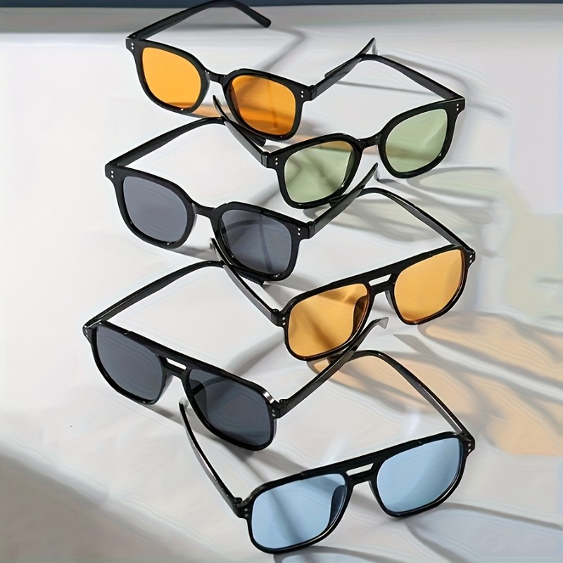 Lot de 6 lunettes de soleil carrées géométriques pour hommes, verres teintés, idéales pour un style festif