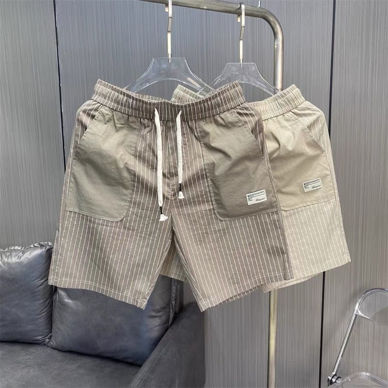 Pantalon droit à cinq points pour hommes, Style de travail d'été, fin, décontracté, ample, rayé