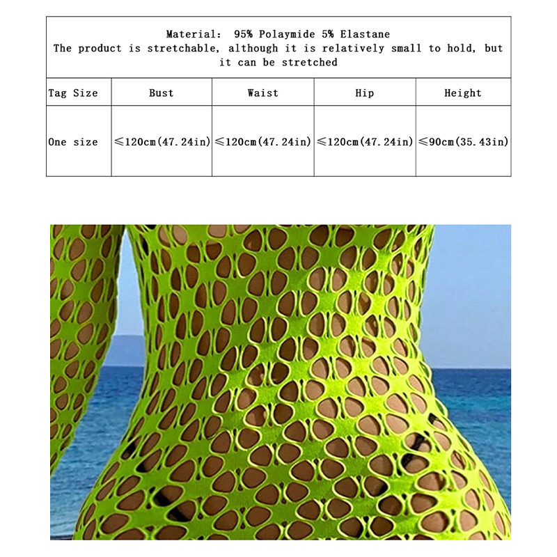Robe de plage transparente en maille à manches longues pour femme, robe sexy en résille transparente, robe moulante unie pour les fêtes estivales à la plage