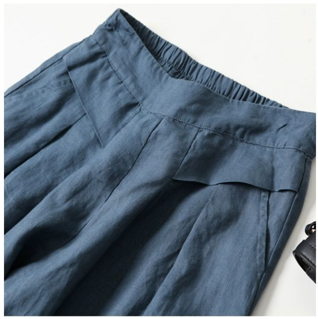 Pantalon enveloppé en mélange de lin de haute qualité pour femmes, décontracté, ample, à la mode, nouvelle collection 2025