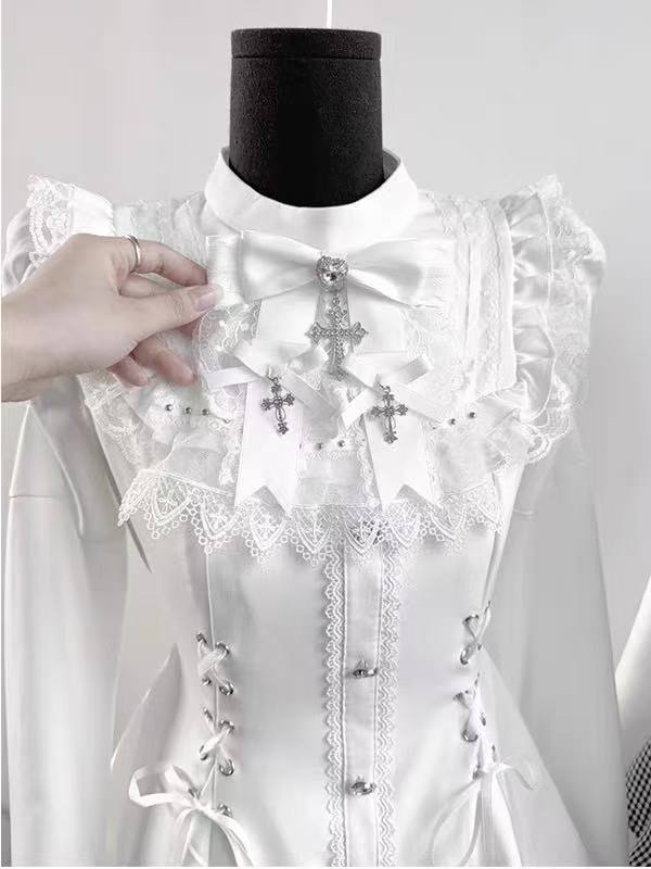 Ensemble de robe gothique japonaise Lolita pour femmes, Harajuku Y2k, nœud en dentelle, col à volants, Mini robes de soirée élégantes et mignonnes