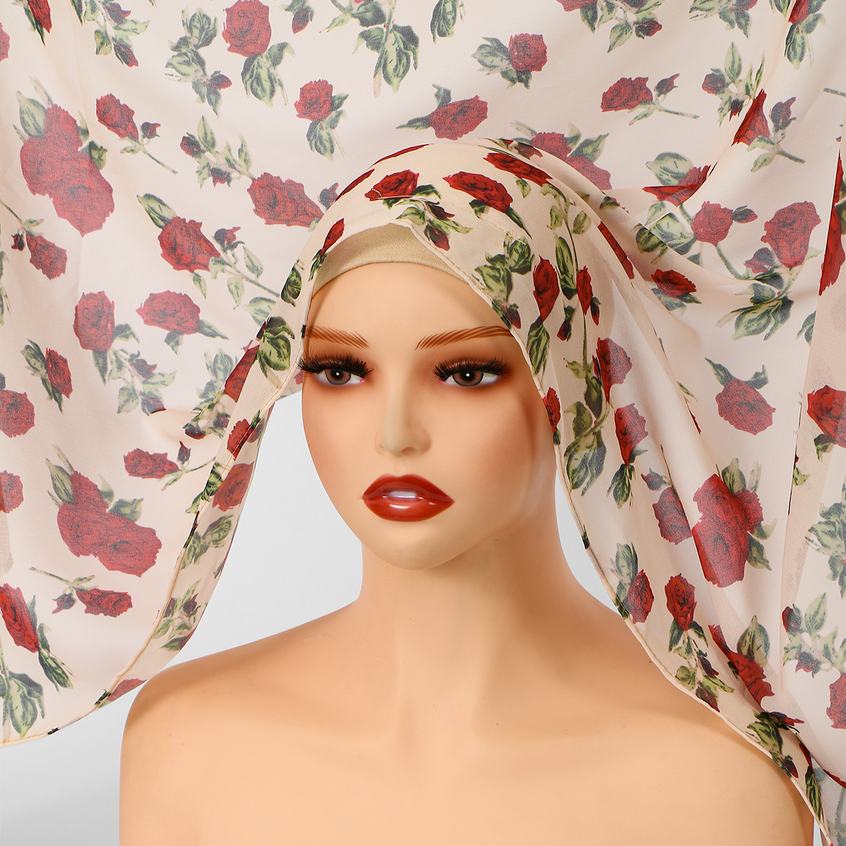 Hijab instantané en mousseline imprimée tendance avec bonnet intérieur en jersey, ensemble châle en mousseline prêt-à-porter pour femme musulmane, idéal pour l'Aïd