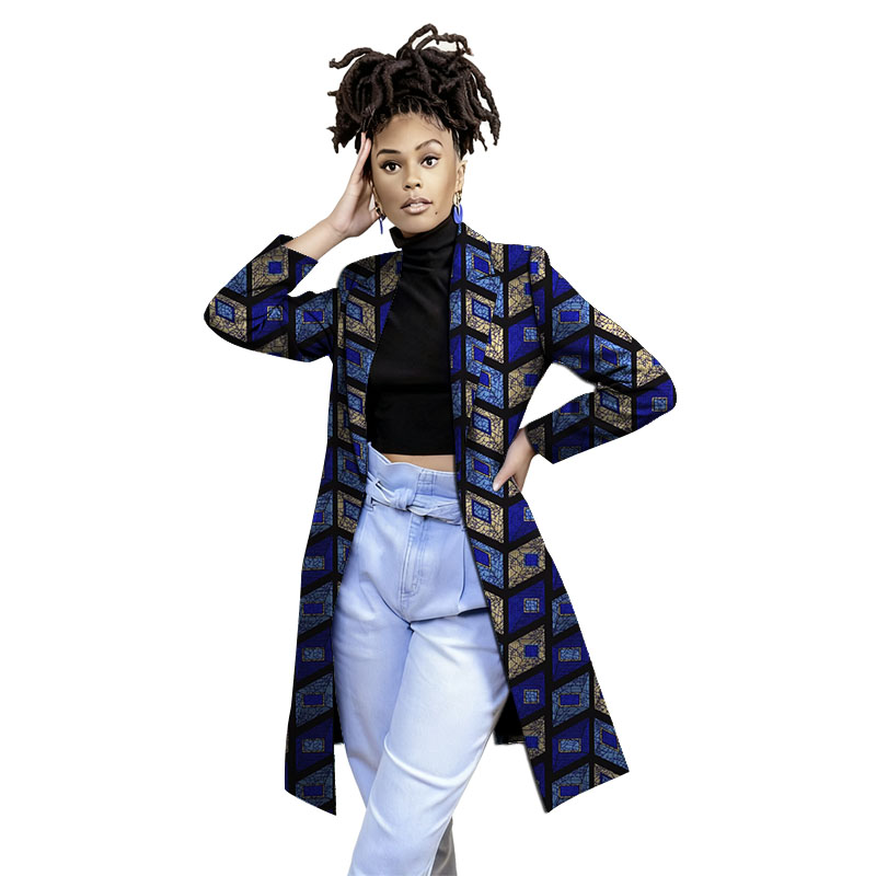 Trench-Coat élégant pour femmes, imprimé Ankara, longs Blazers, Couture africaine, Dashiki, bouton unique, vêtements d'extérieur décontractés