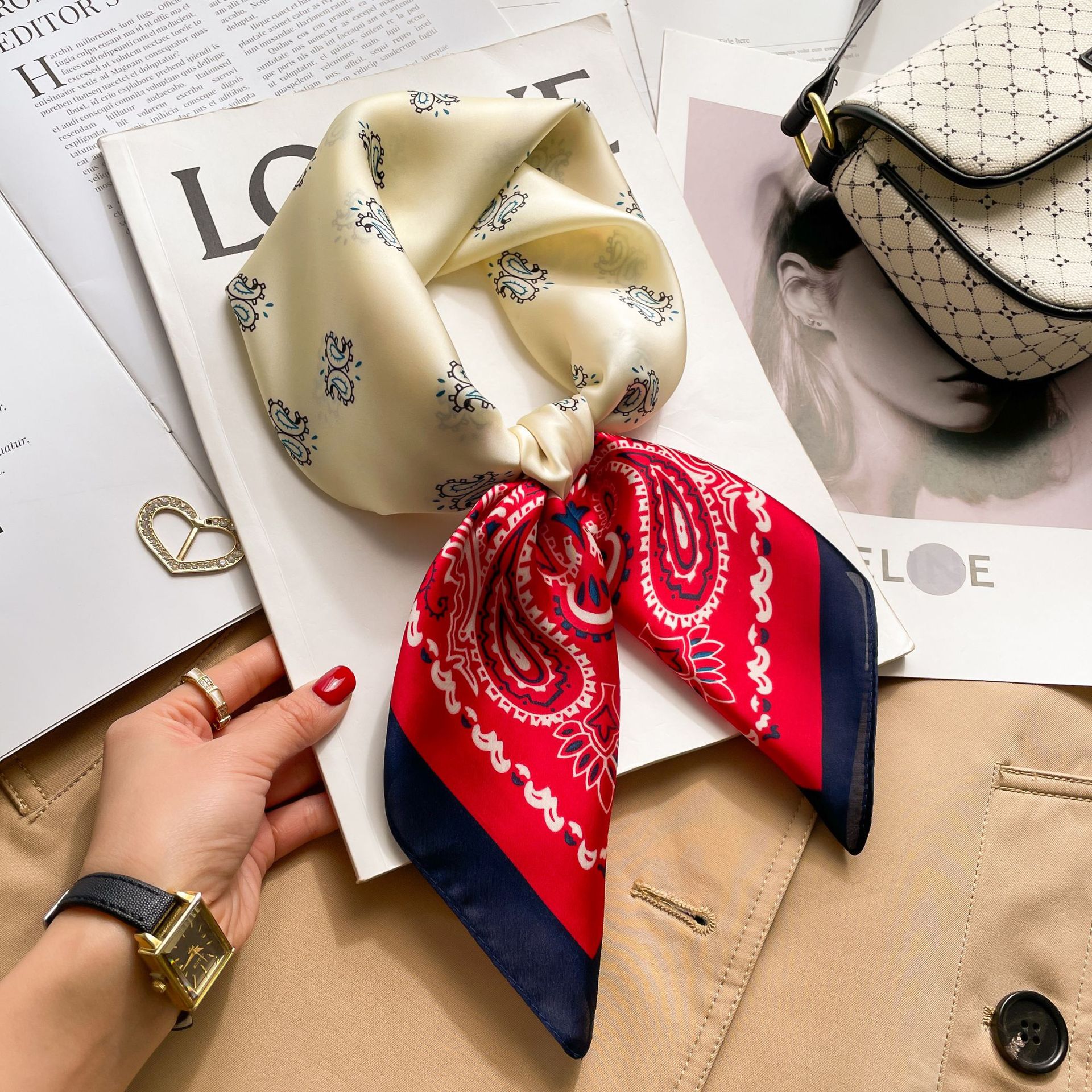 70cm cheveux impression soie cool sentiment écharpe pour femmes mode cravate sac à main Foulard poignet Foulard châle enveloppes Hajib dame