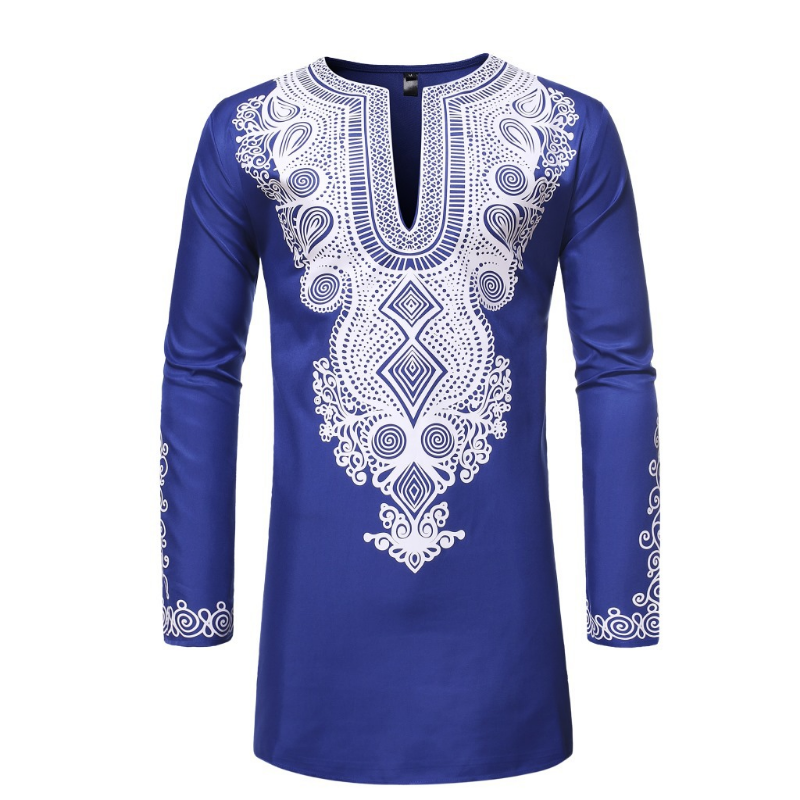 Ensemble chemise et pantalon Dashiki pour homme africain, imprimé métallique, hauts à manches longues, tunique, col en V, vêtements traditionnels assortis, pantalon