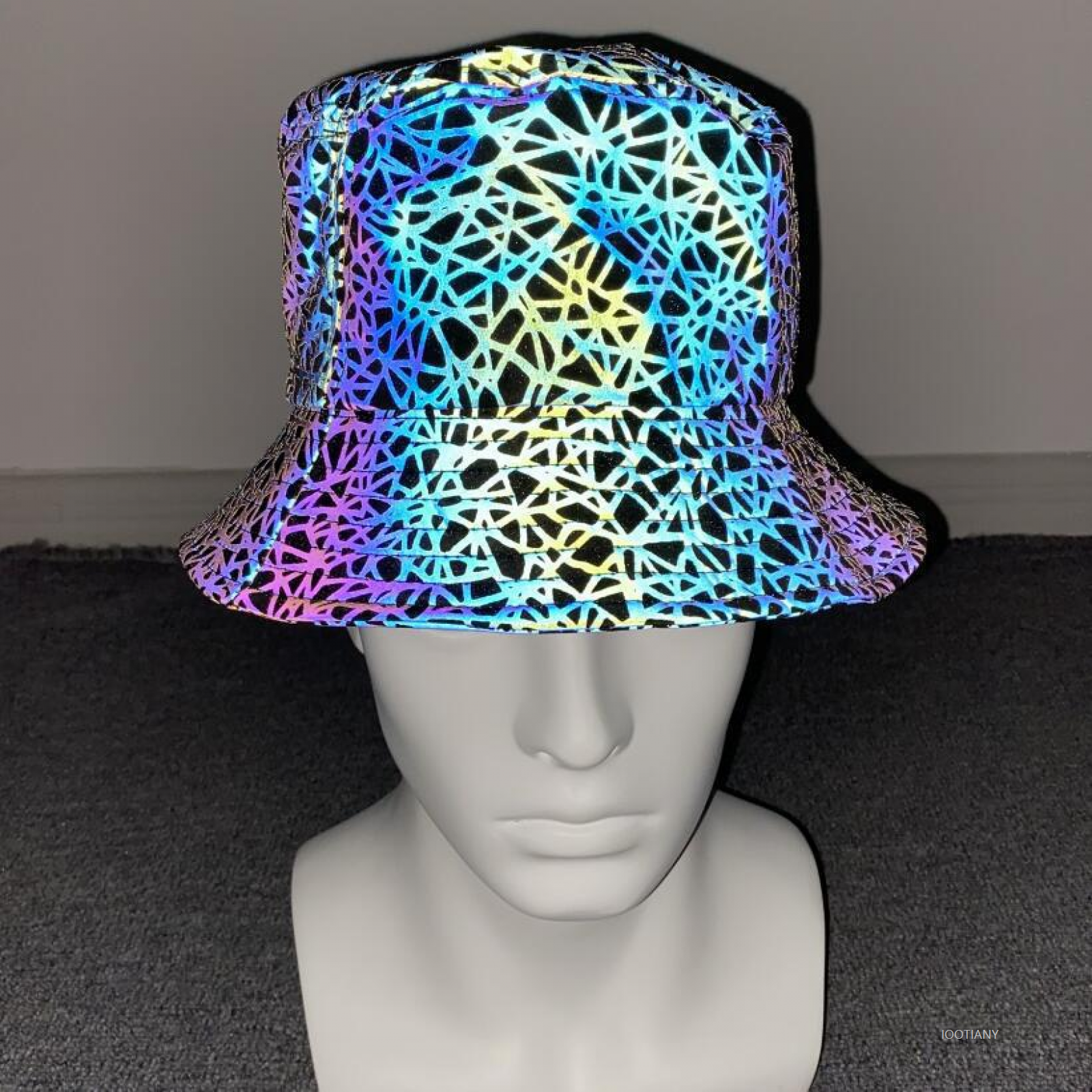 Chapeau de pêcheur réfléchissant coloré pour hommes et femmes, chapeau de soleil Hip-hop pour boîte de nuit, arc-en-ciel, chapeau de Cosplay d'halloween, coiffure de carnaval