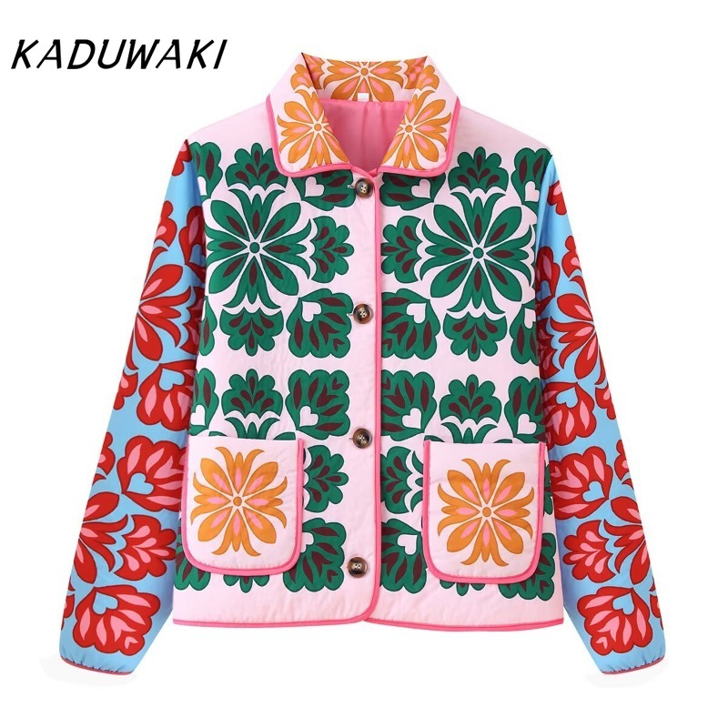 KADUWAKI mode imprimé lambrissé matelassé coton veste à manches longues poche Cardigan manteau automne hiver quotidien décontracté hauts vêtements d'extérieur