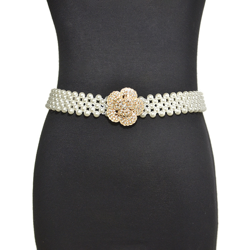 Ceinture extensible pour femme – Chaîne en fausses perles et cristaux à 5 rangées |   Ceinture décorative pour jeans et robes