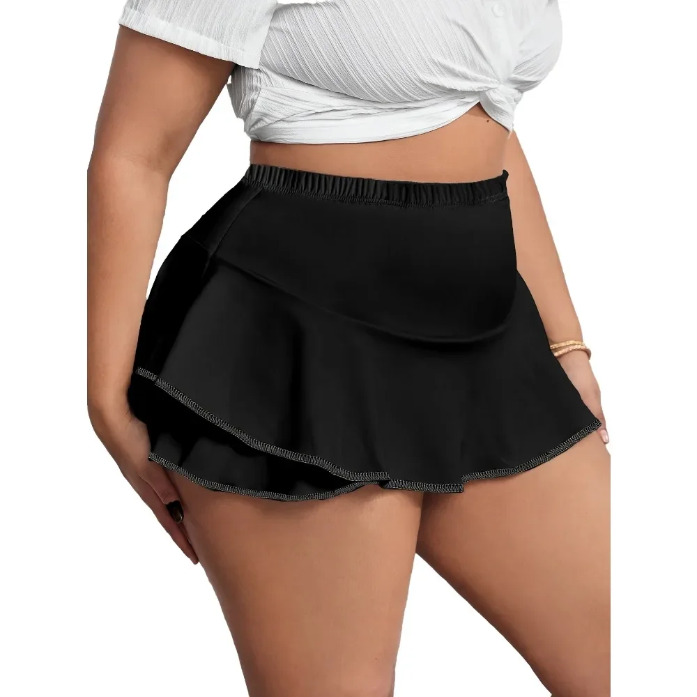 Jupes plissées Sexy pour femmes, grande taille 1XL-5XL, jupes de maison avec leggings, jupes de couleur unie