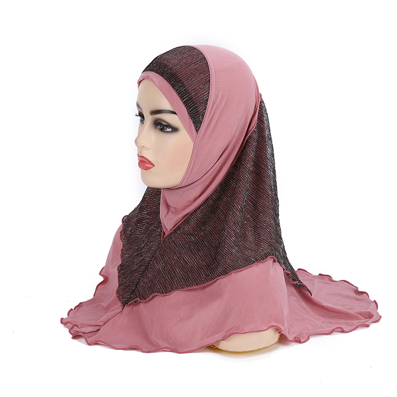 Foulard hijab musulman pour adultes ou grandes filles, taille moyenne 70x60cm, foulard islamique, chapeau amira à enfiler, H076