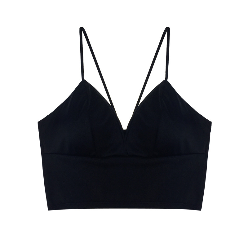 Débardeur en soie pour femmes, Camisole, bretelles Spaghetti, col en V, blanc, noir, sans manches, Streetwear, Street, avec coussinet de poitrine