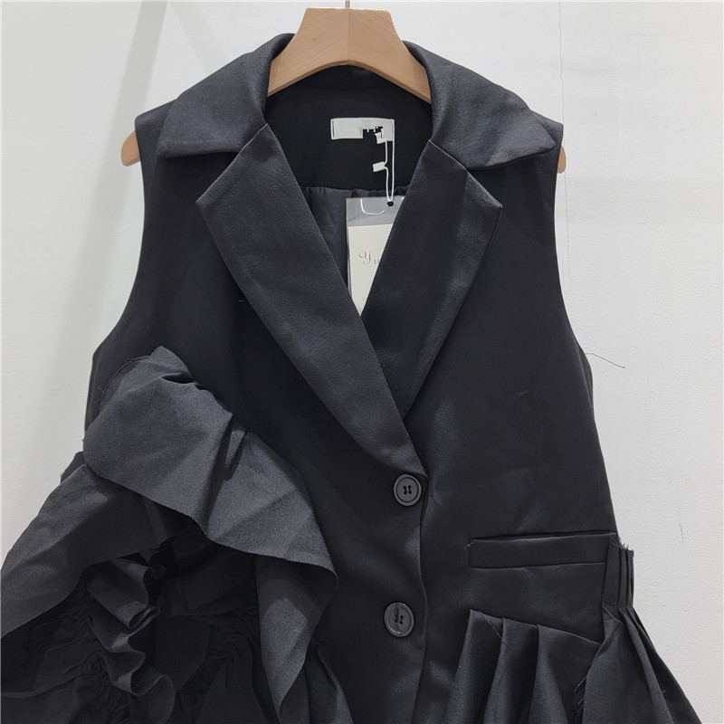 Gilet asymétrique à volants pour femme, col rabattu, simple boutonnage, sans manches, veste d'été pour le bureau, collection 2026