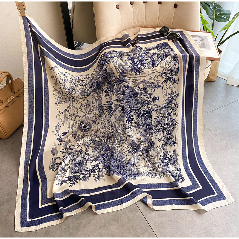 Écharpe carrée pour femme imprimée végétale 70/110 cm en soie simulée, accessoire polyvalent et élégant pour la tête, le sac et les vêtements au quotidien